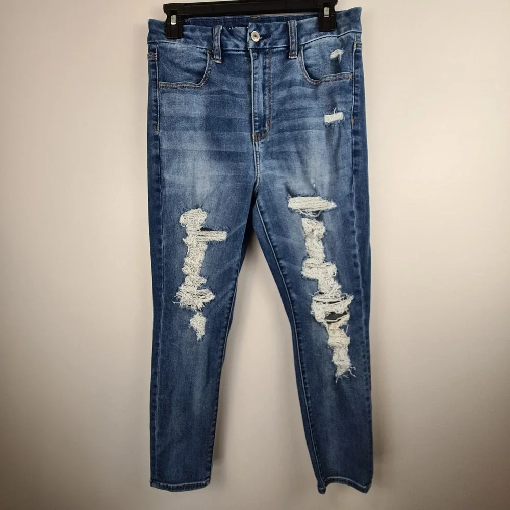 American‎ Eagle Curvy Super Hi-Rise Jegging 10 X-Short Distressed Blue Jeans